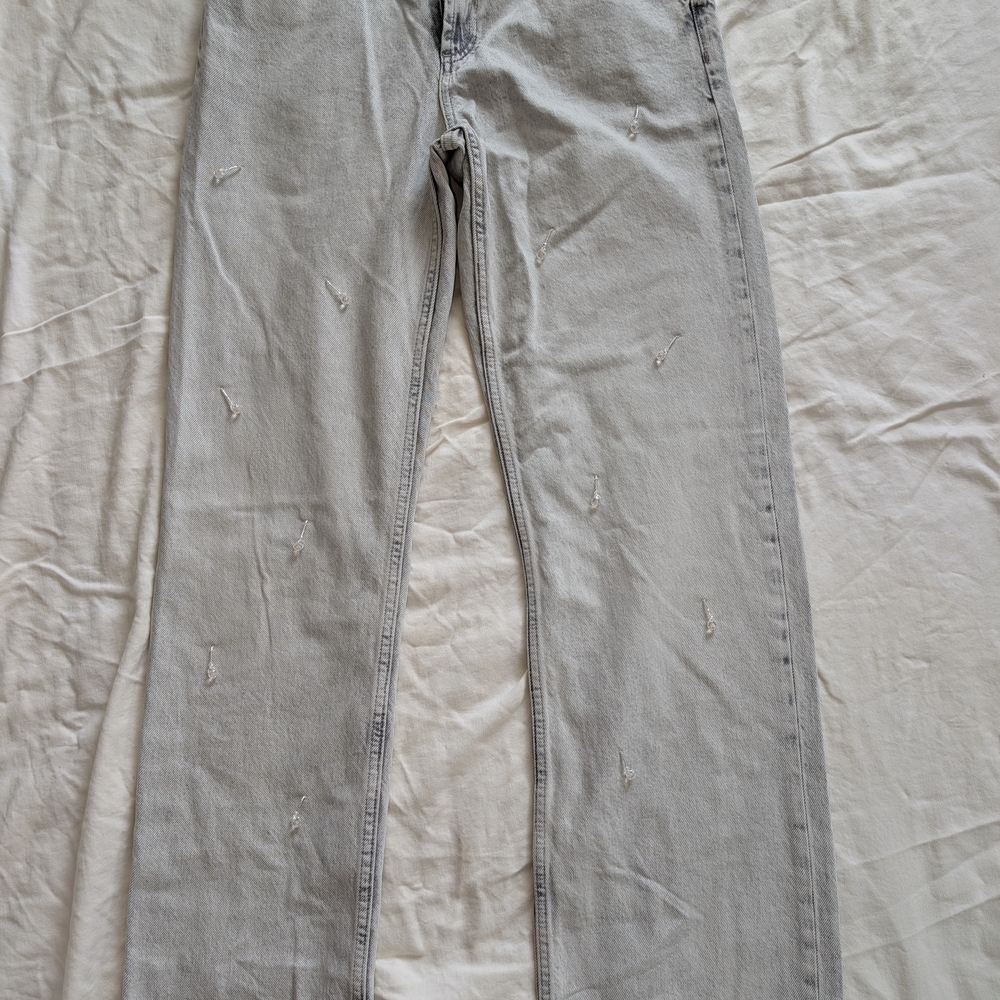 Zara Light Gray Denim Jeans With Crystal